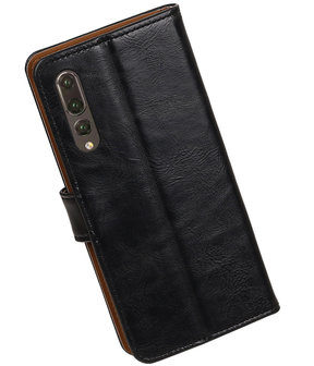 Zwart Pull-Up Wallet Case Hoesje voor Huawei P20 Pro