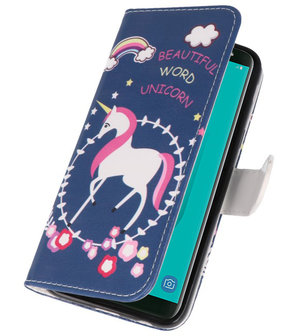 Blauw Unicorn booktype wallet case Hoesje voor Samsung Galaxy J8