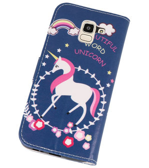 Blauw Unicorn booktype wallet case Hoesje voor Samsung Galaxy J8