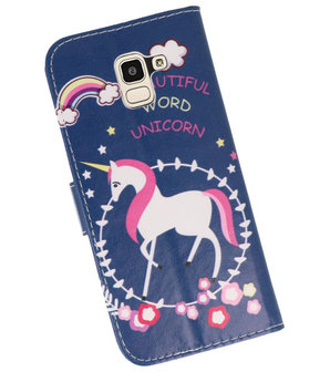 Blauw Unicorn booktype wallet case Hoesje voor Samsung Galaxy J8