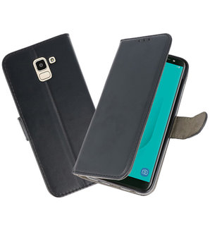 Zwart booktype wallet case Hoesje voor Samsung Galaxy J8