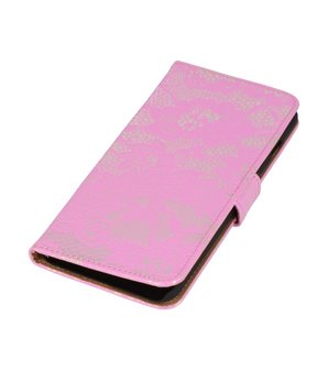 Roze Lace Boosktyle Wallet Hoesje voor Nokia Lumia 830