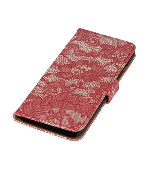 Rood Lace Boosktyle Wallet Hoesje voor Nokia Lumia 830