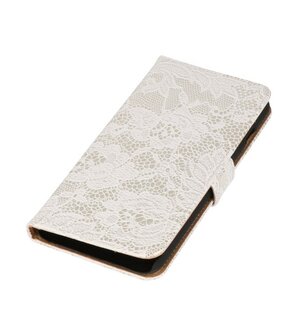 Wit Lace Boosktyle Wallet Hoesje voor Nokia Lumia 830