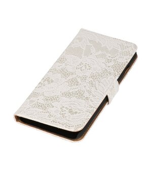 Wit Lace Boosktyle Wallet Hoesje voor Nokia Lumia 830