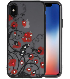 Rood Diamant Bloemen Hoesje Cases voor iPhone X