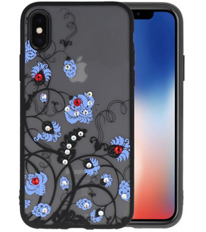 Blauw Diamant Bloemen Back Cover Hoesje voor iPhone X