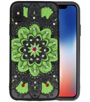 Groen Diamant Mandala&nbsp;Back Cover Hoesje voor iPhone X