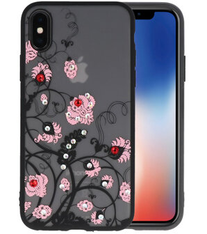 Licht Roze Diamant Bloemen Back Cover Hoesje voor iPhone X