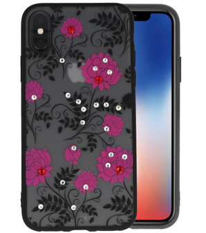 Roze Diamant Lotus Back Cover Hoesje voor iPhone X