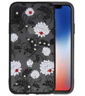 Wit Diamant Lotus Back Cover Hoesje voor iPhone X