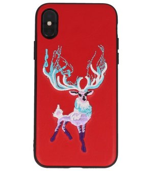 Rood Borduurwerk Hert TPU Back Cover Hoesje voor iPhone X