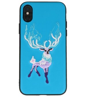 Blauw Borduurwerk Hert TPU Back Cover Hoesje voor iPhone X