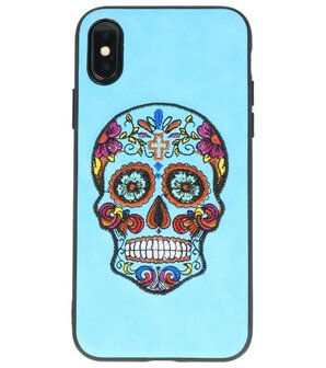 Blauw Borduurwerk Doodshoofd&nbsp;TPU Back Cover Hoesje voor iPhone X