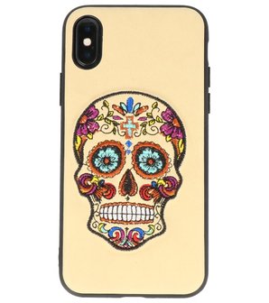 Beige Borduurwerk Doodshoofd&nbsp;TPU Back Cover Hoesje voor iPhone X