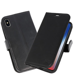 Zwart Rico Vitello Echt Leren Bookstyle Wallet Hoesje voor iPhone X