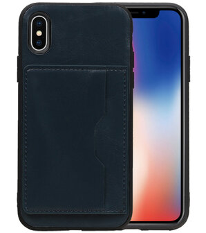 Navy Staand Back Cover 1 Pasje Hoesje voor iPhone X