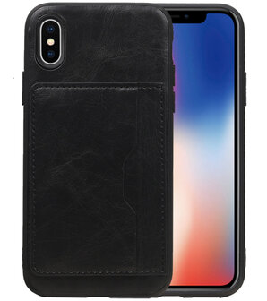 Zwart Staand Back Cover 1 Pasje Hoesje voor iPhone X