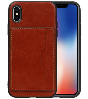 Bruin Staand Back Cover 1 Pasje Hoesje voor iPhone X