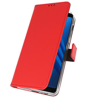 Rood Wallet Cases Hoesje voor Samsung Galaxy A8 Plus 2018