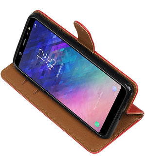 Hoesje voor Samsung Galaxy A6 Plus 2018 Pull-Up Booktype Rood