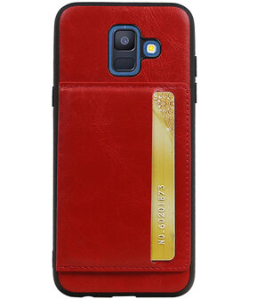 Staand Back Cover 1 Pasjes voor Galaxy A6 2018 Rood