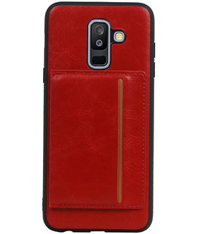 Staand Back Cover 1 Pasjes voor Galaxy A6 Plus 2018 Rood