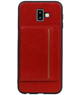 Staand Back Cover 1 Pasjes voor Galaxy J6 Plus Rood