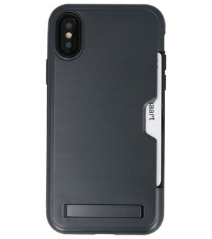 Zwart Tough Armor Kaarthouder Stand Hoesje voor iPhone X / XS