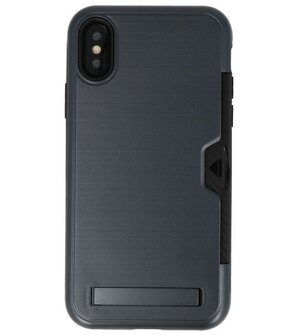 Zwart Tough Armor Kaarthouder Stand Hoesje voor iPhone X / XS