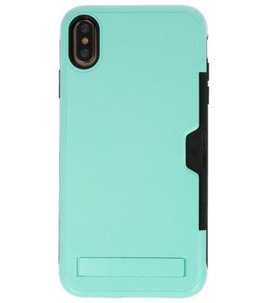 Turquoise Tough Armor Kaarthouder Stand Hoesje voor iPhone XS Max