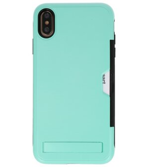 Turquoise Tough Armor Kaarthouder Stand Hoesje voor iPhone XS Max