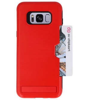 Rood Tough Armor Kaarthouder Stand Hoesje voor Samsung Galaxy S8 Plus