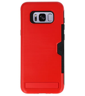 Rood Tough Armor Kaarthouder Stand Hoesje voor Samsung Galaxy S8 Plus