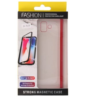 Magnetic Back Cover voor Galaxy J6 Plus Rood - Transparant