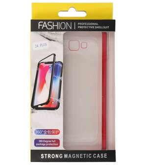 Magnetic Back Cover voor Galaxy J4 Plus Rood - Transparant