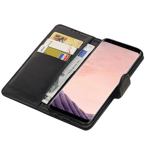 Echt Lederen Hoesje Wallet Case voor Samsung Galaxy S8 Plus Zwart