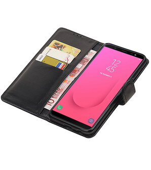 Echt Lederen Hoesje Wallet Case voor Samsung Galaxy J8 (2018) Zwart