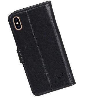 Echt Lederen Hoesje Wallet Case voor iPhone XS Max Zwart