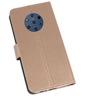 Wallet Cases Hoesje voor Nokia 9 PureView Goud