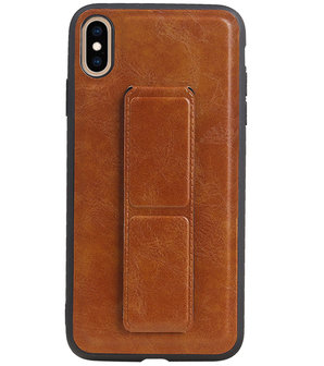 Grip Stand Hardcase Backcover voor iPhone XS Max Bruin