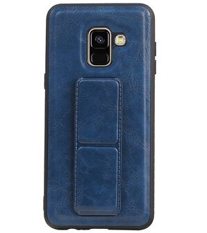 Grip Stand Hardcase Backcover voor Samsung Galaxy A8 Plus Blauw