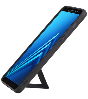 Grip Stand Hardcase Backcover voor Samsung Galaxy A8 (2018) Zwart