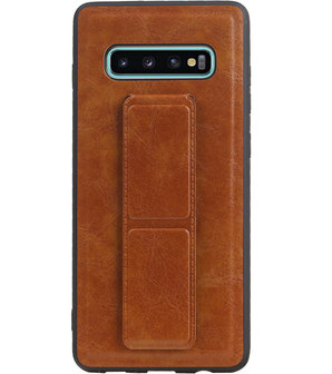 Grip Stand Hardcase Backcover voor Samsung Galaxy S10 Plus Bruin