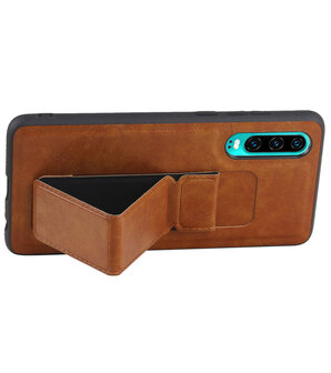 Grip Stand Hardcase Backcover voor Huawei P30 Bruin