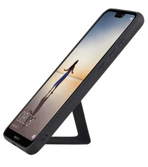 Grip Stand Hardcase Backcover voor Huawei P20 Lite Zwart