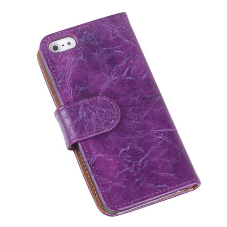 Eco-Leather Lila Bookcase Hoesje voor Apple iPhone 5 5S