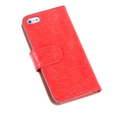 Eco-Leather Oranje Bookcase Hoesje voor Apple iPhone 5 5S