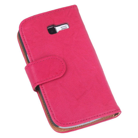 BestCases Fuchsia Echt Leer Booktype Hoesje voor Samsung Galaxy Trend Lite S7390