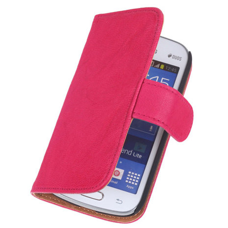 BestCases Fuchsia Echt Leer Booktype Hoesje voor Samsung Galaxy Trend Lite S7390